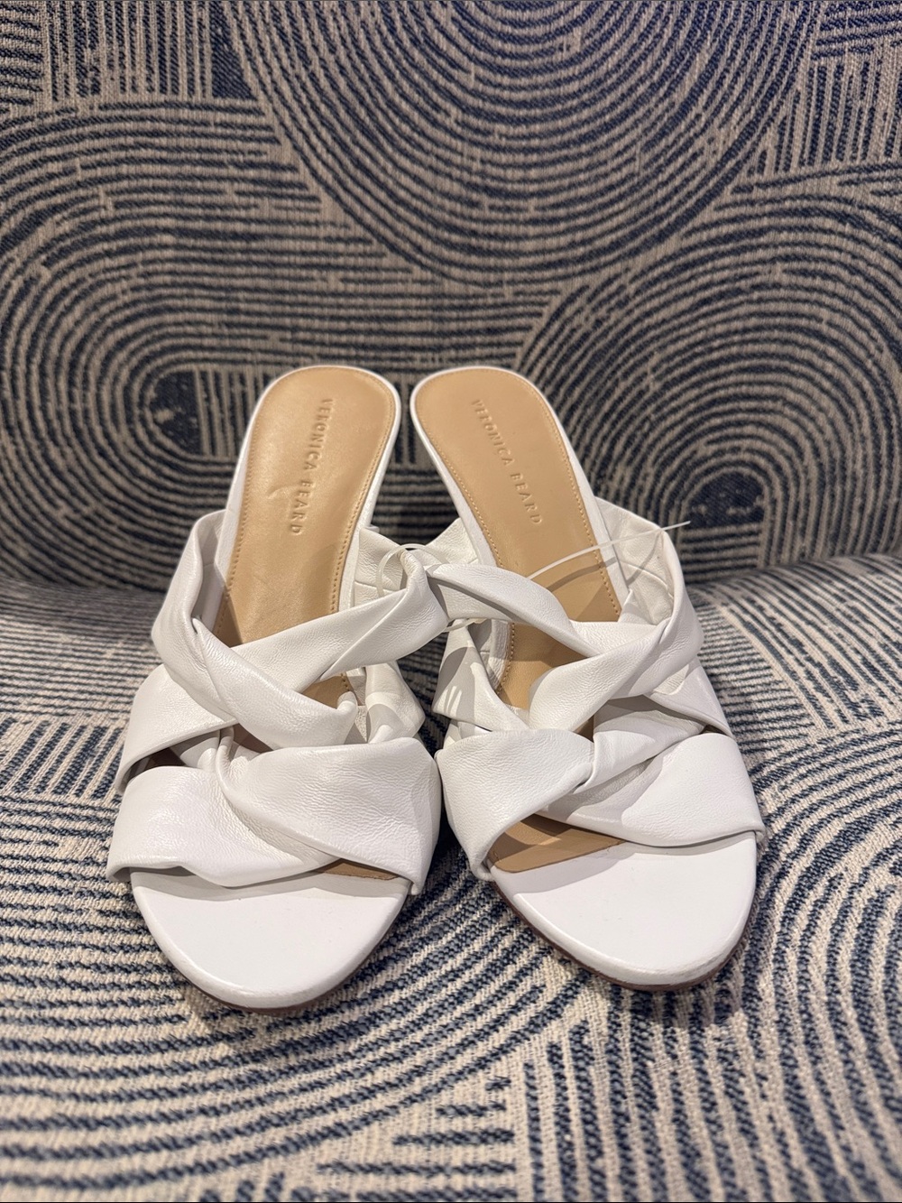 Veronica Beard White Braided Leather Slide Mules